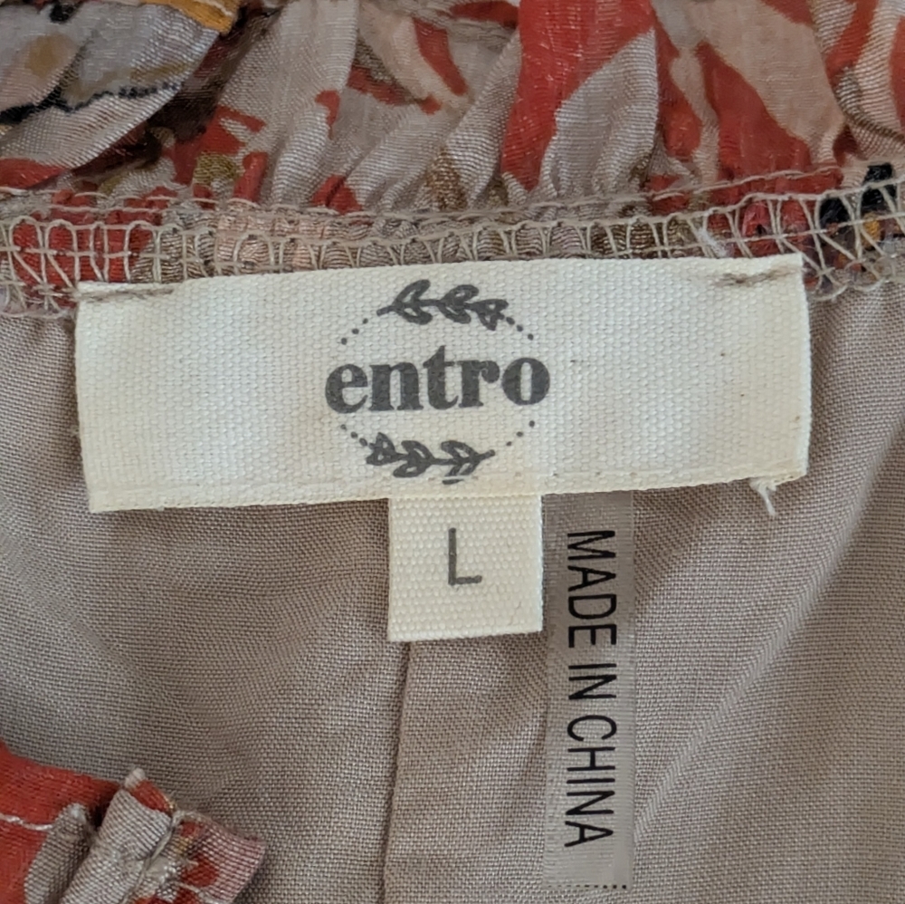 Entro Women's Floral Ruffle Balloon Sleeve Blouse Size L Color Rust Bohemian EUC - Picture 15 of 17